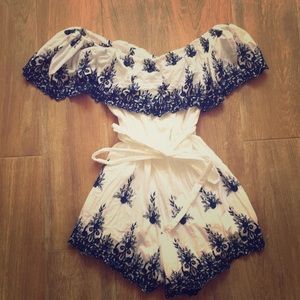 Embroider Off the Shoulder Romper